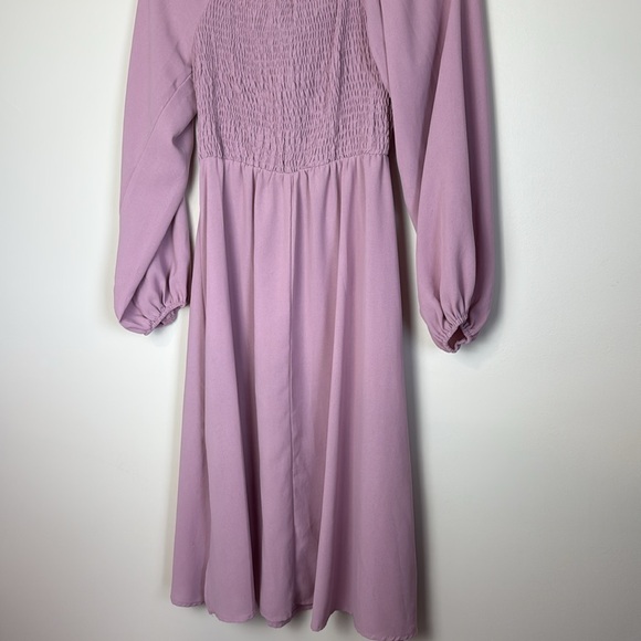 SHEIN Purple Pink Long Sleeve Smocked Long Sleeve Ruffle Midi Dress Size XS - Picture 8 of 8